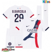 Camiseta Paris Saint-Germain Bradley Barcola #29 Visitante Equipación para niños 2025-26 manga corta (+ pantalones cortos)